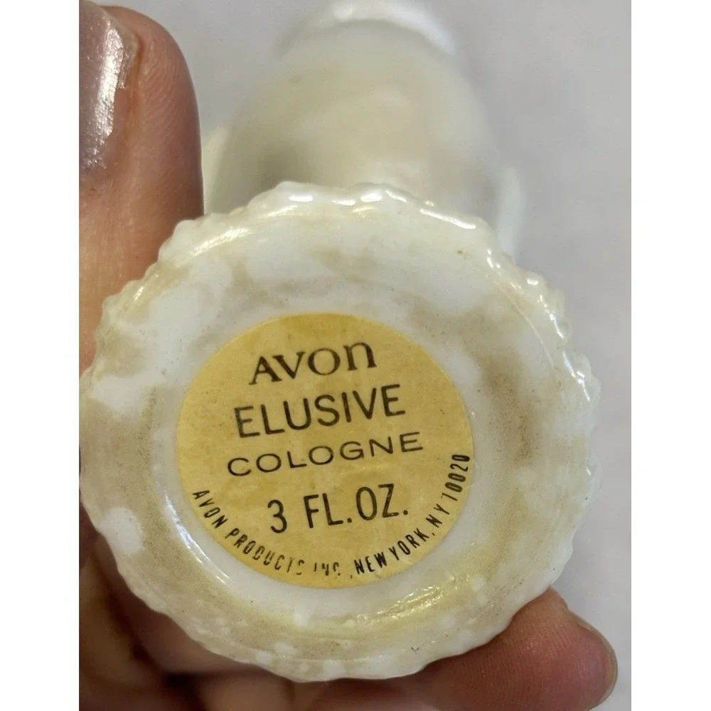 Vintage Avon Elusive Cologne Bottle White‎ Milk Glass Hand Holding Bottle EMPTY